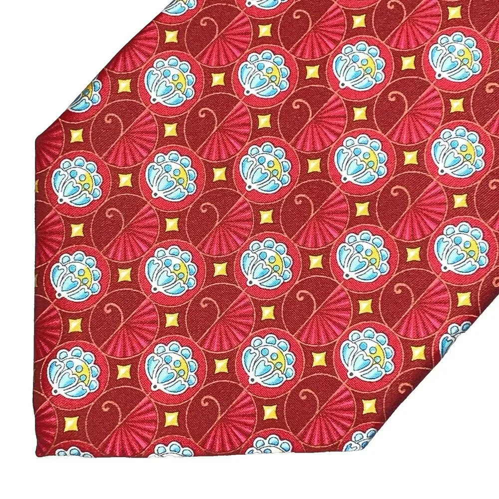 Faberge Silk Tie Vintage Neiman Marcus Floral Fan USA XL X-Long Red Blue NWT